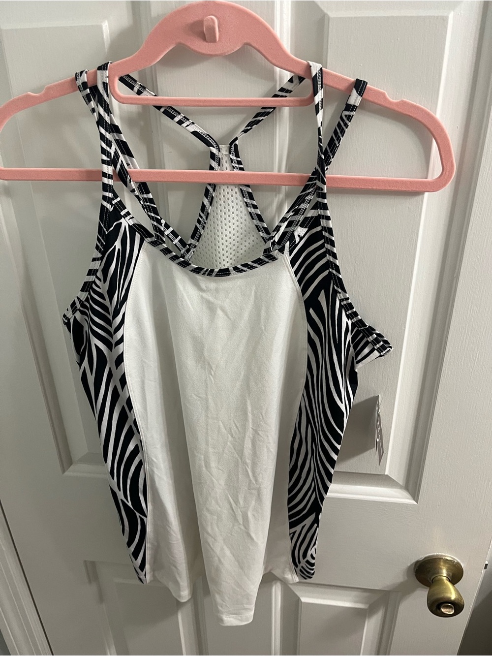 Cato White and Black Zebra Print Active Tank Top